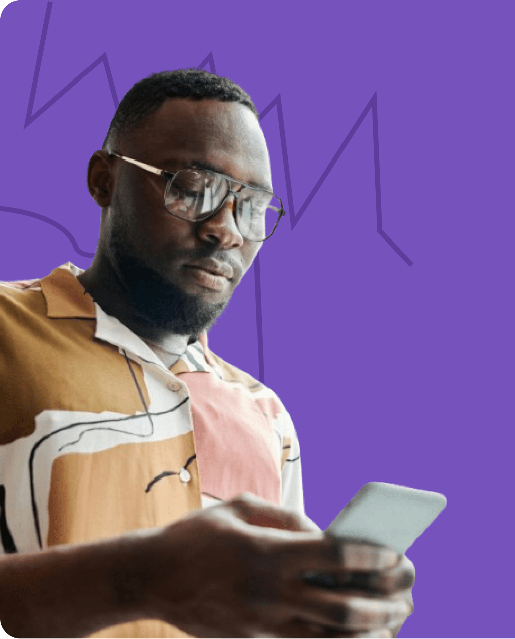 Man looking at his smartphone with a thoughtful expression